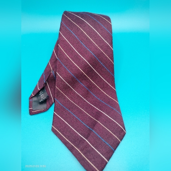 Geoffrey Beene Men's Wool Silk Necktie Tie Wine Diagonal Stripes Preppy - Picture 1 of 10